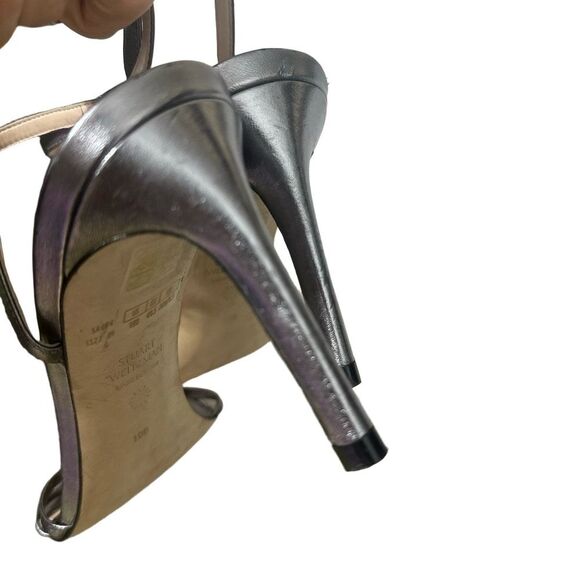 Stuart Weitzman Sandal Starla 105 Size 10 Ankle Strap Evening Party Silver Grey - Picture 8 of 10